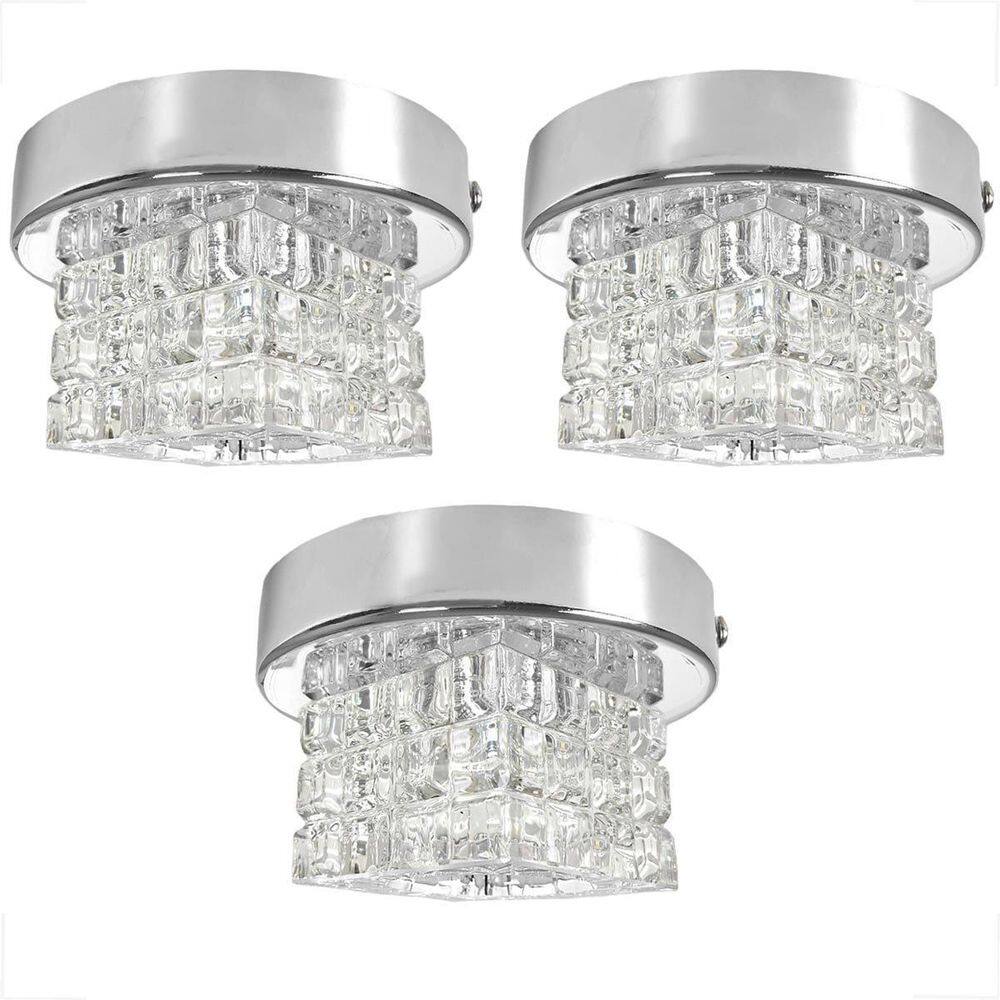 Kit 3 Plafon Spot Cristal Sobrepor Prata Polido Banheiro