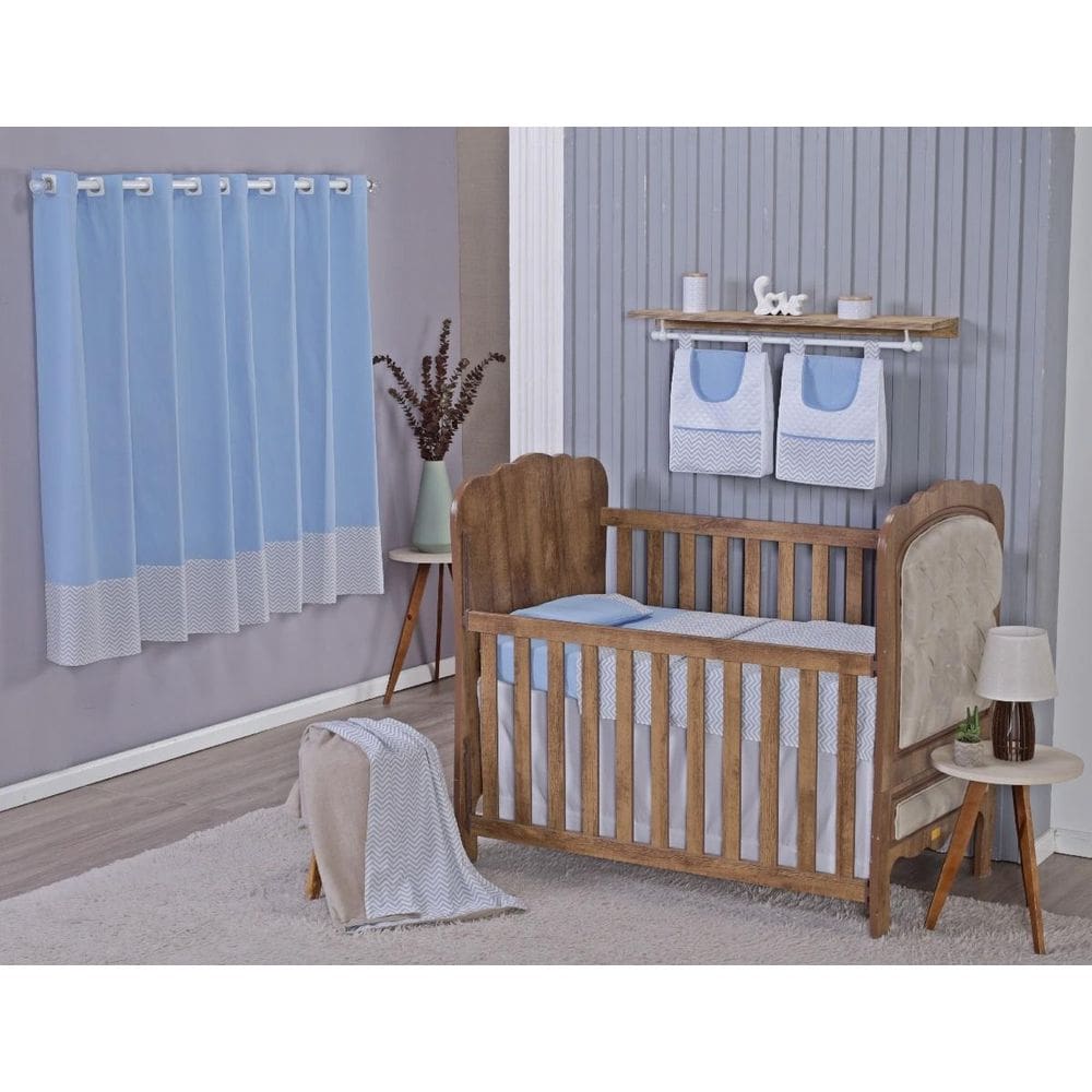 Enxoval Bebe Kit Berço Americano Cortina Algodão Menino