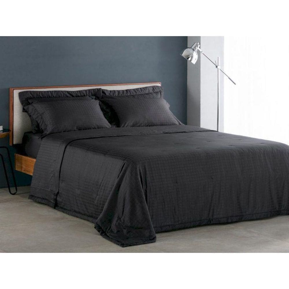 Jogo De Cama King Size Damask Square Cinza Carvão - 300 Fios