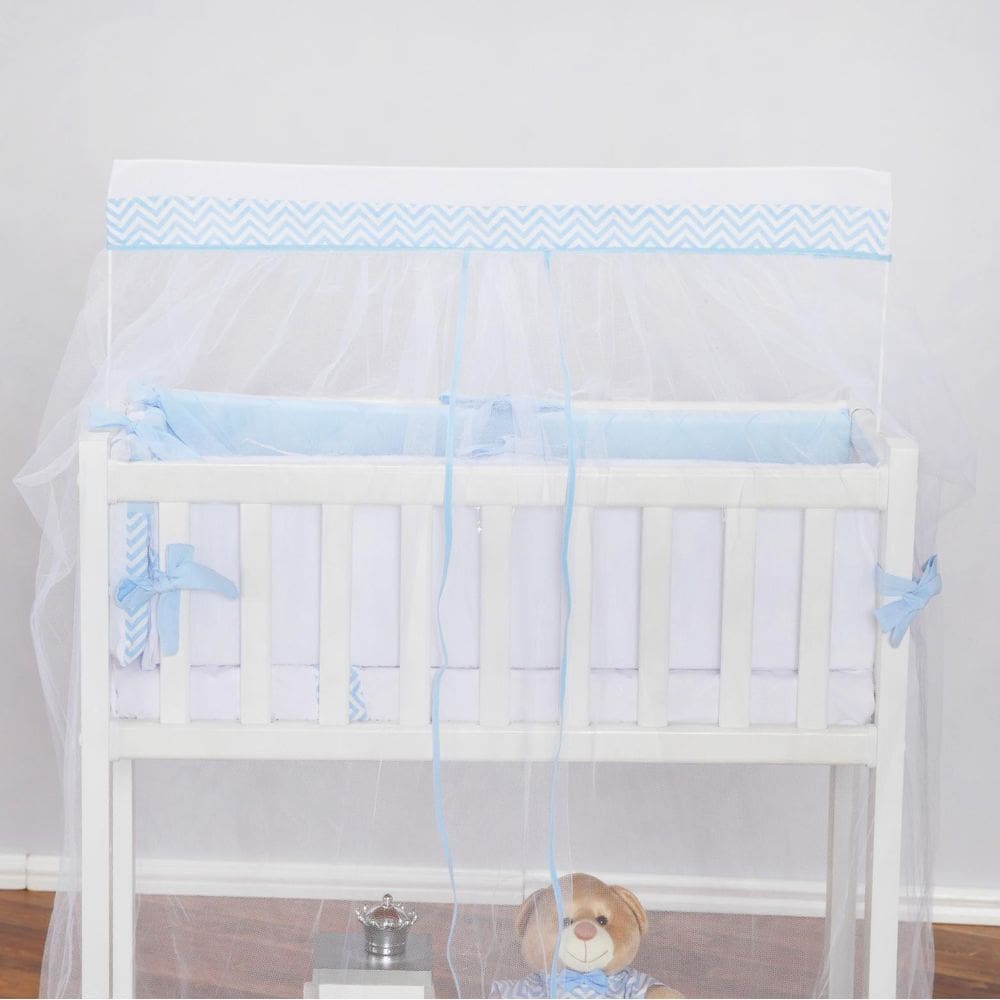 Mosquiteiro Para Mini Berço Com Bandô Chevron Azul Claro