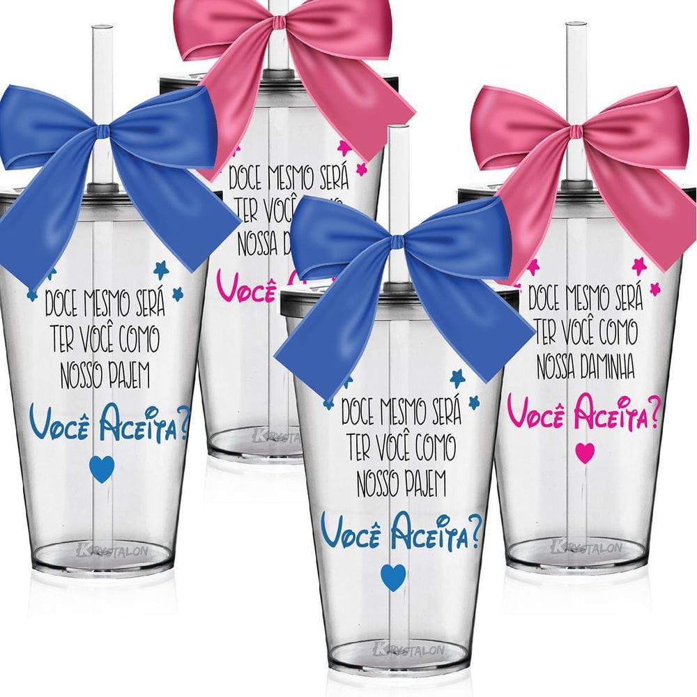 Kit 4 Copos Lembrança Para Pajem E Daminha - Você Aceita