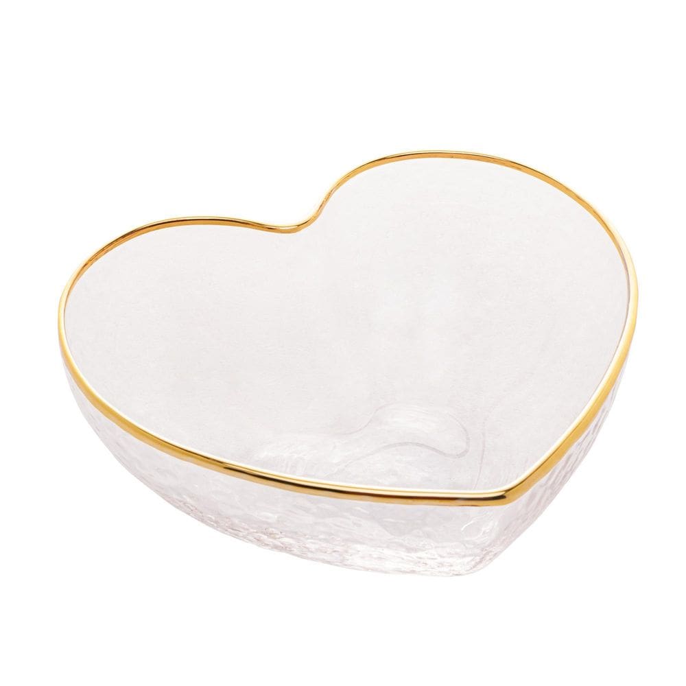 Bowl De Vidro Coração Borda Com Filete Dourado Bon Gourmet
