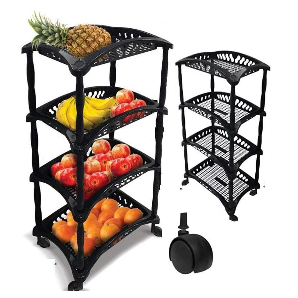 Fruteira Organizador Vertical 4 Andares Com Rodas Preto