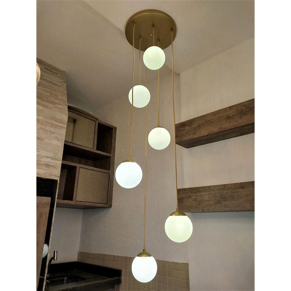 Pendente Moderno Jabuticaba Alumínio Vidro Dourado 3m