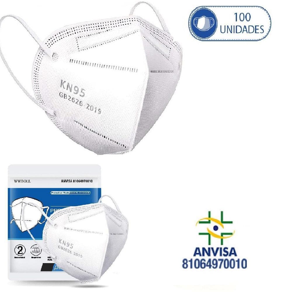 100 Máscaras Respiratórias Kn95 Pff2 Wwdoll 5 Camadas Branca