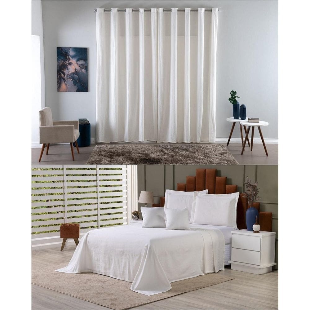 Kit Colcha Cobre Leito Casal + Cortina 3 Metros Tecido