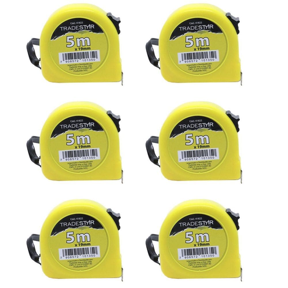 Trena de Aço Pintado 5m x 19mm - ABS Amarelo - CM e Polegadas - Com Correia