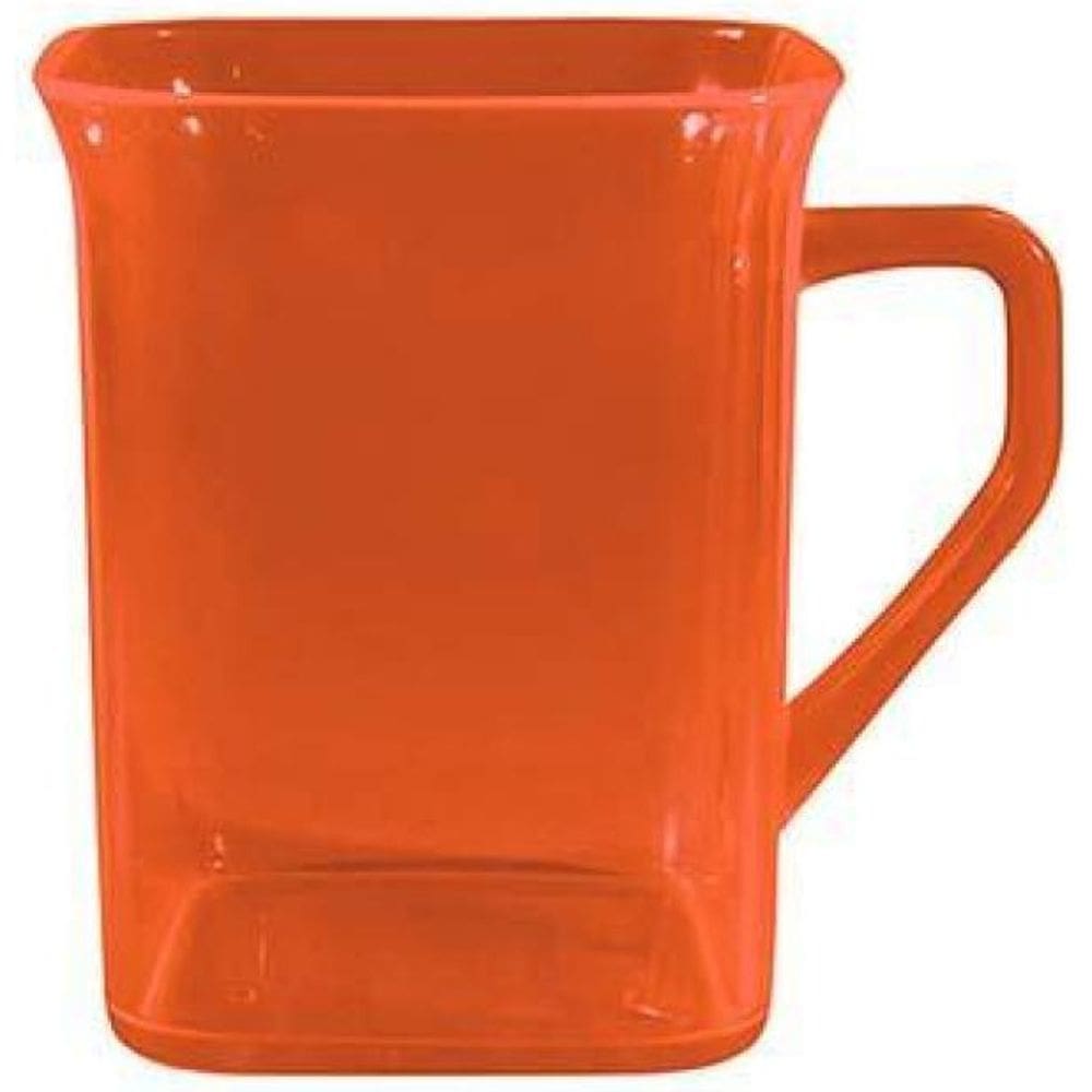 Kit 6 Canecas Quadrada Cristal Laranja Neon 250Ml Plástico