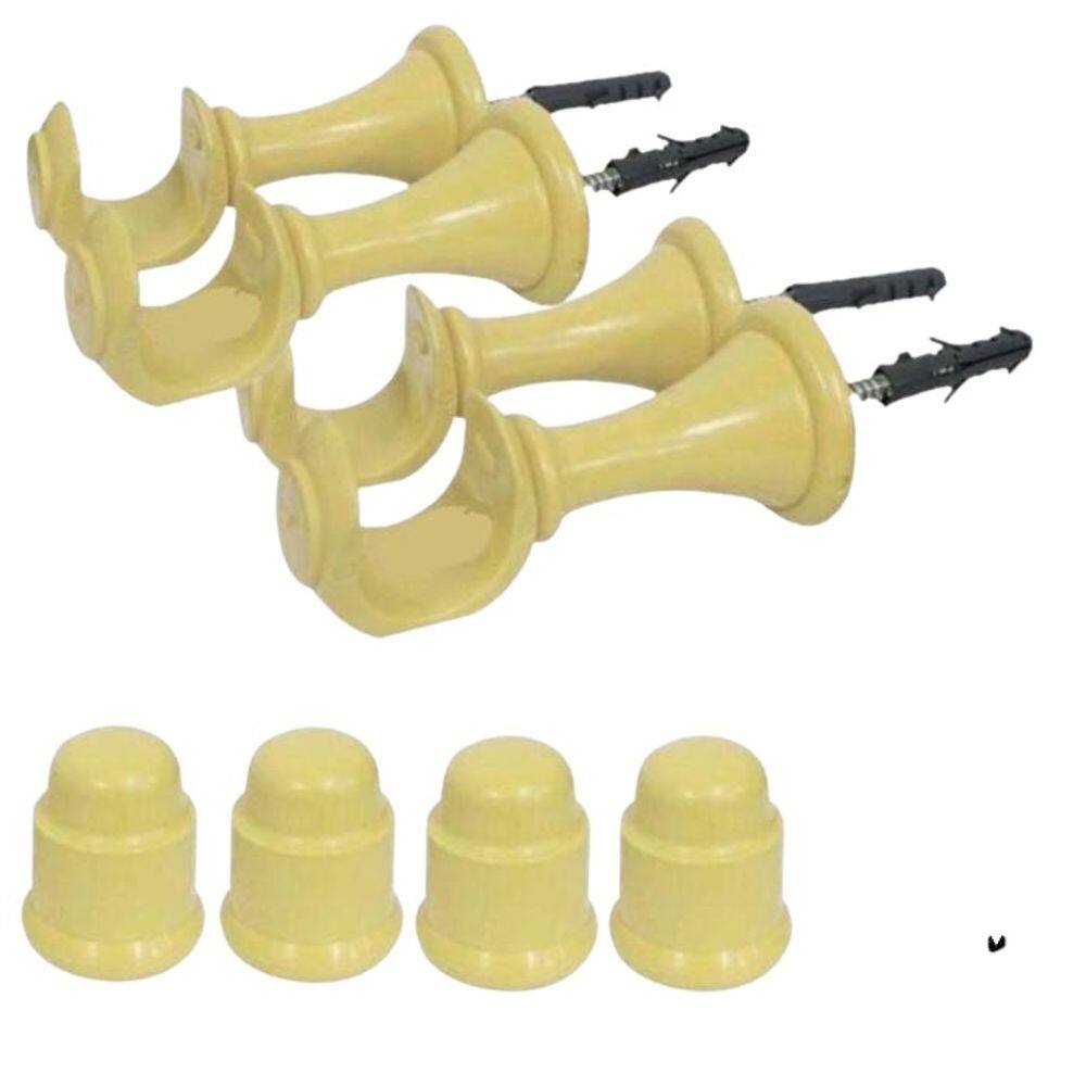 Kit 4 Suporte Para Varão Cortina Com Ponteira 19Mm Marfim