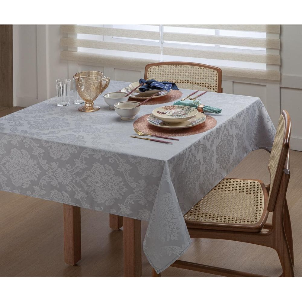 Toalha De Mesa Retangular Jacquard Cinza 8L 2,50M X 1,35M