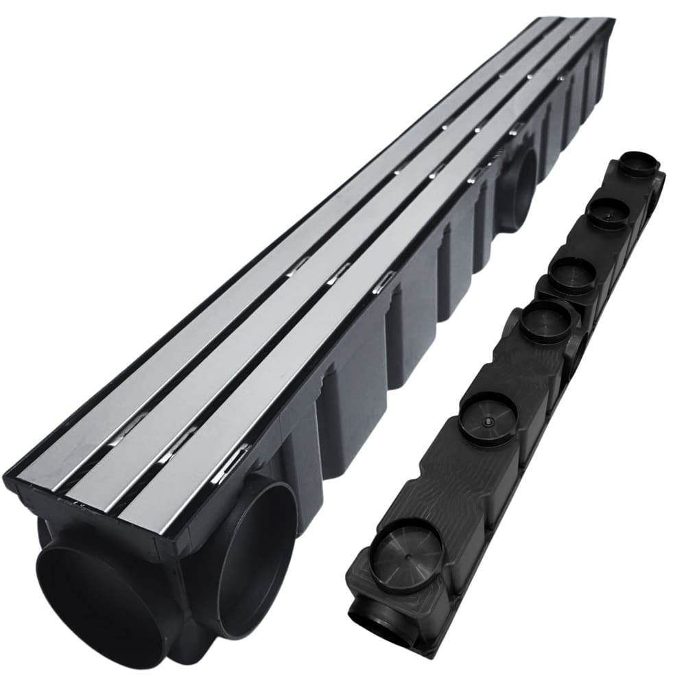 Ralo Quintal Borda Piscina 10x100 Inox Trilho Coletor Preto com Tela