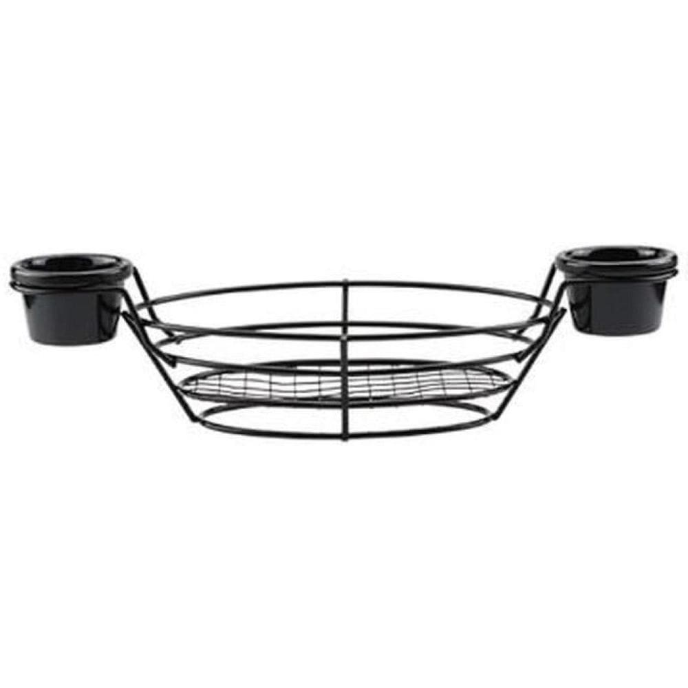 Cesta Oval Em Aço Inox Preto Com 2 Molheiras Em Melamina