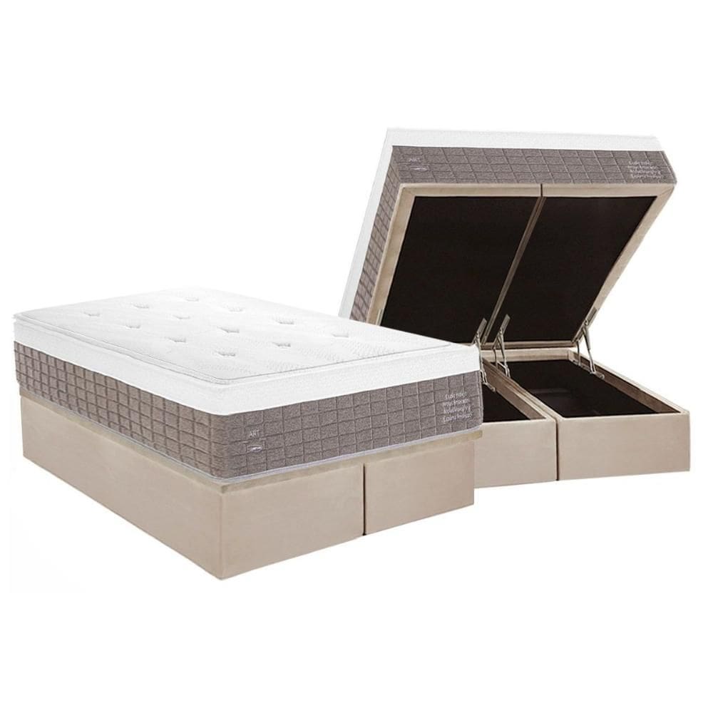 Conjunto Box Baú Queen: Colchão Molas Herval Maxspring C1784 + Base CRC Suede Clean (158x198)