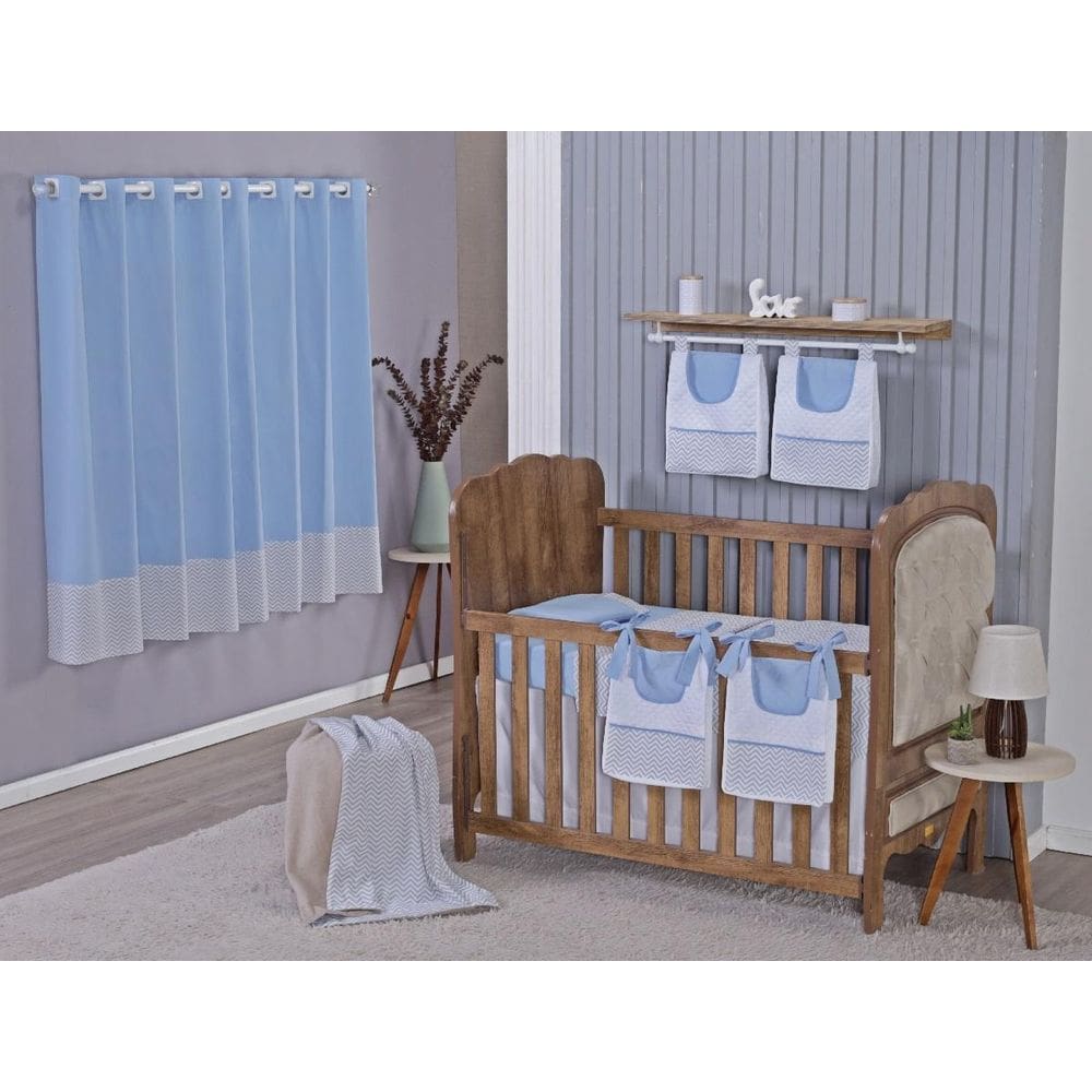 Enxoval Bebe Kit Berço Americano Cortina Algodão Menino