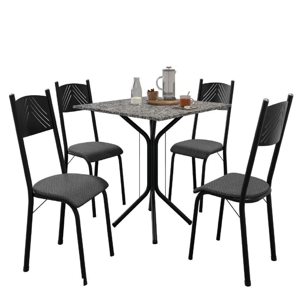 Conjunto De Mesa Sala De Jantar Thais Com 4 Cadeiras Granito Tubular Artefamol Preto/platina