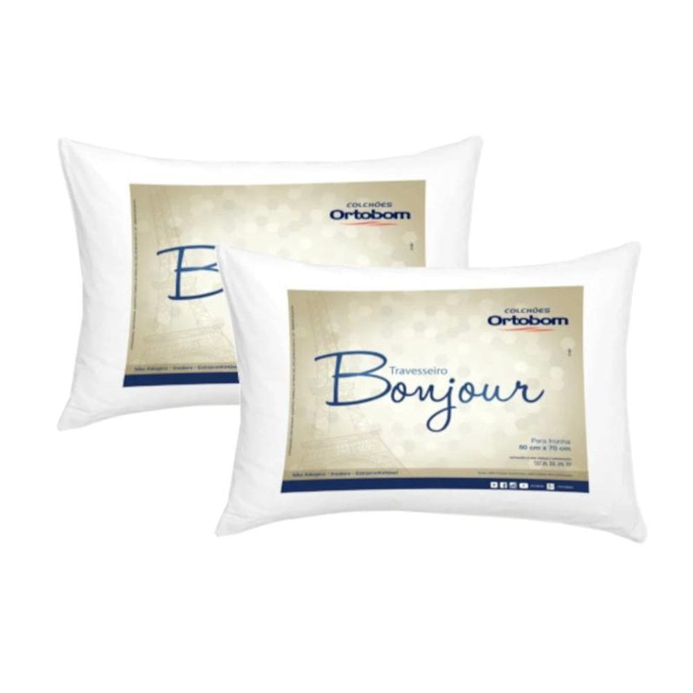 Kit 2 Travesseiros Descanso Bonjour De Algodão Branco Casal