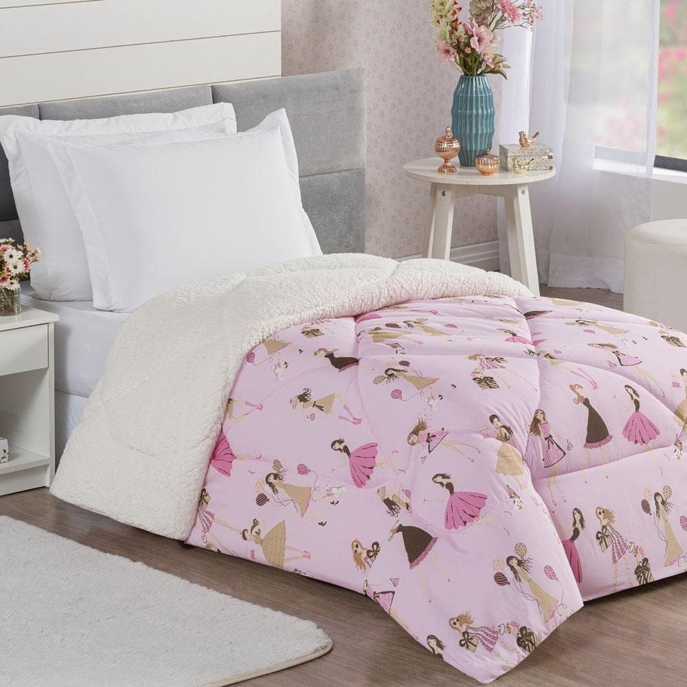 Coberdrom Menininhas Solteiro Infantil Sherpa Rosa