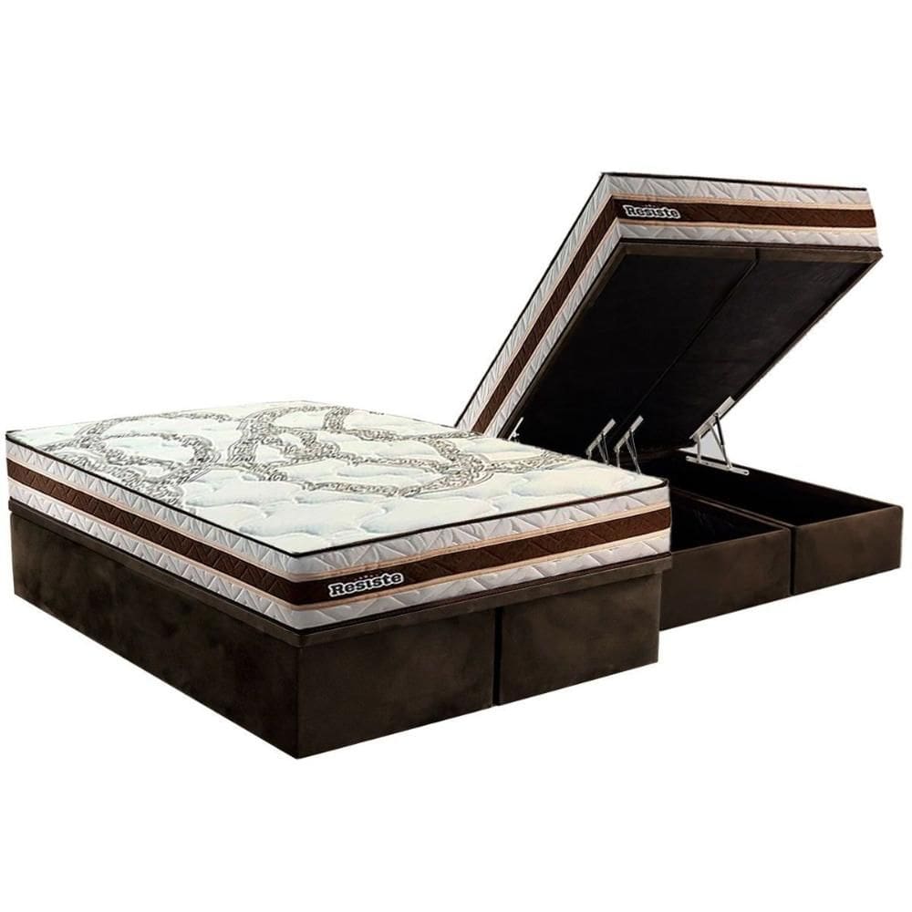 Cama Box Baú Queen: Colchão Anatômico Paropas D45 Resiste Hotel + Base CRC Suede Brown (158x198)