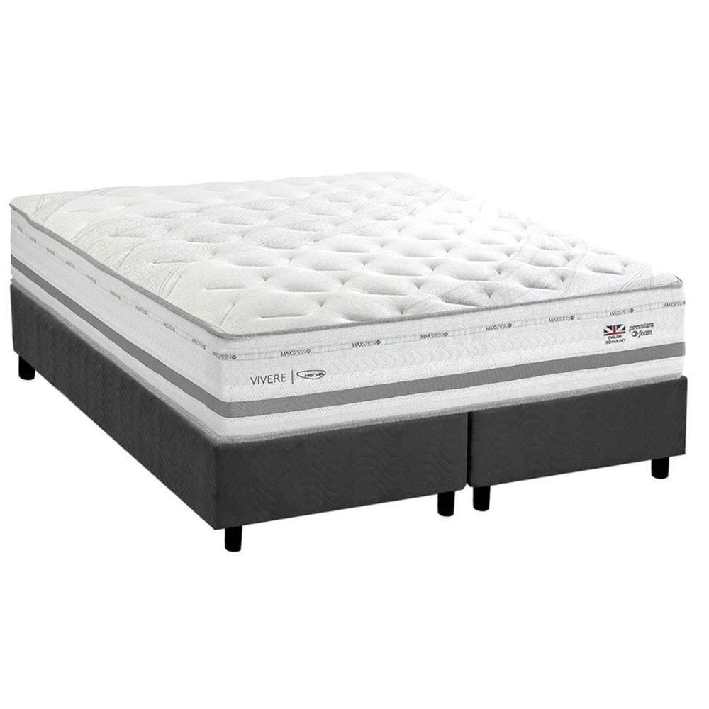 Cama Box Queen: Colchão c/ Vibro Massagem Herval Maxspring C1756 + Base CRC Suede Gray (158x198)