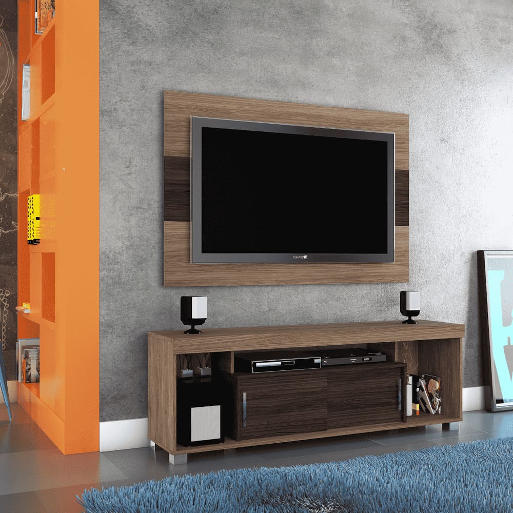 Combo Pierre Amêndoa/Ebano Rack e Painel TV 65”” Sala de Estar