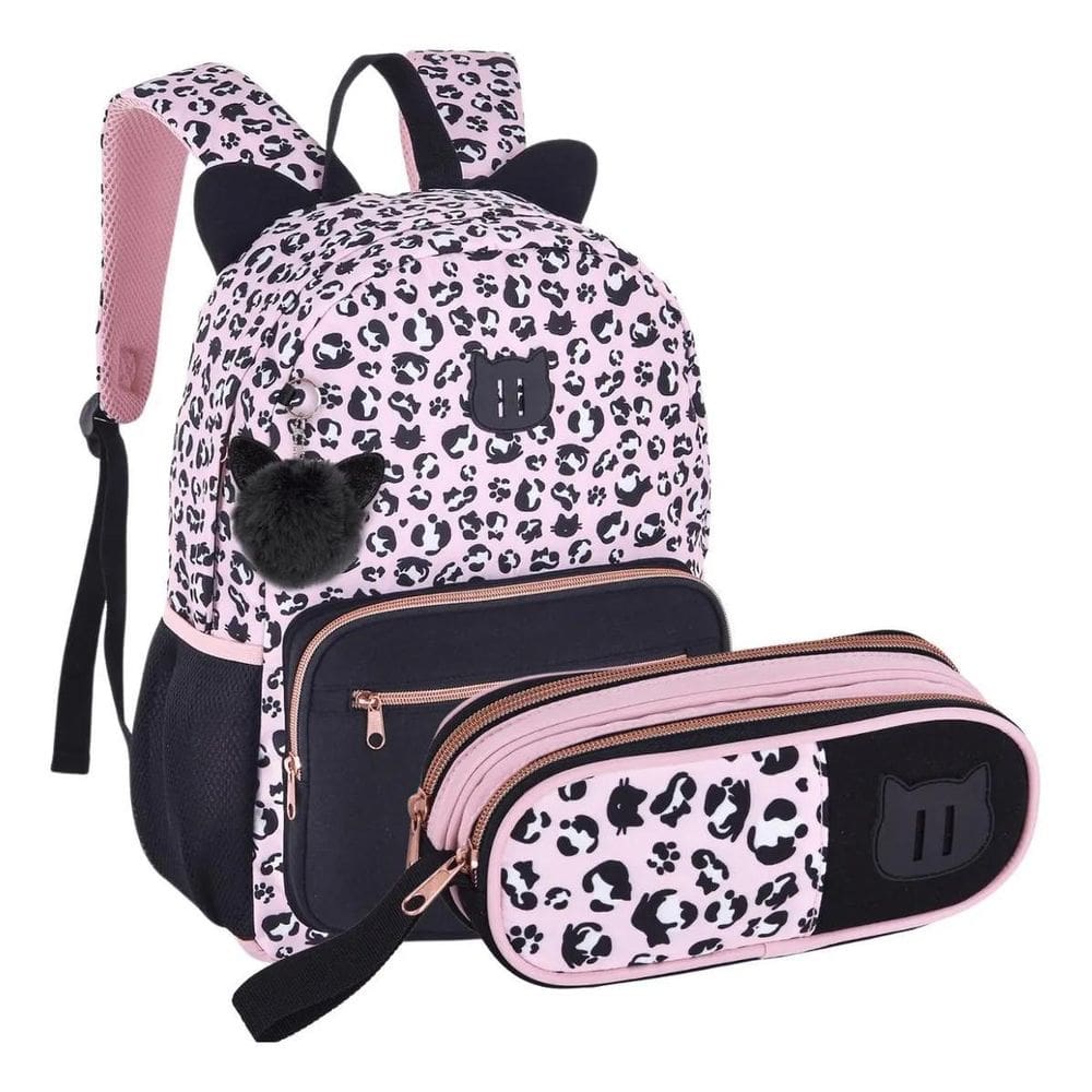 Kit Mochila De Costas Com Estojo Rosa Oncinha Uatt Clio