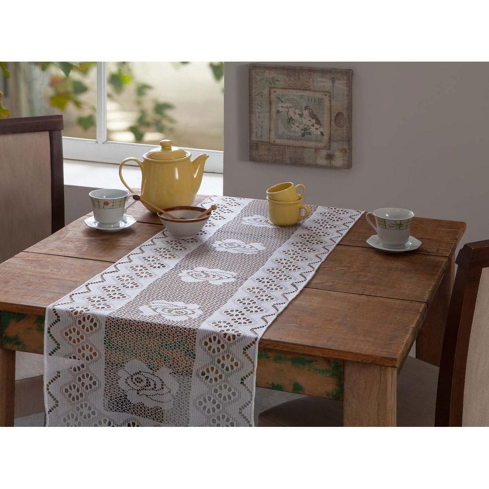 Caminho De Mesa Para Cozinha Cor Branca Renda Desenhada
