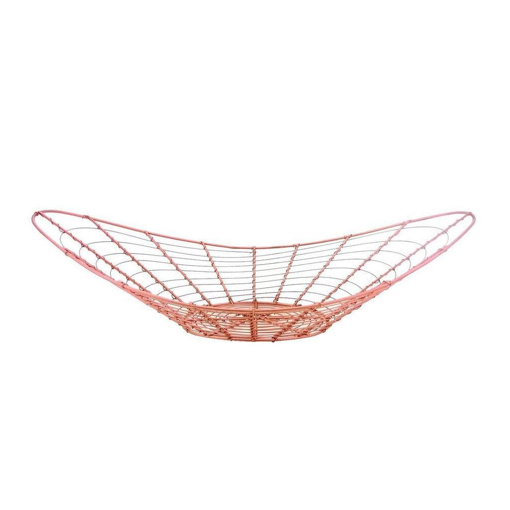 Cesta Fruteira Metal Bali Aramado Rosê Gold Premium 46Cm
