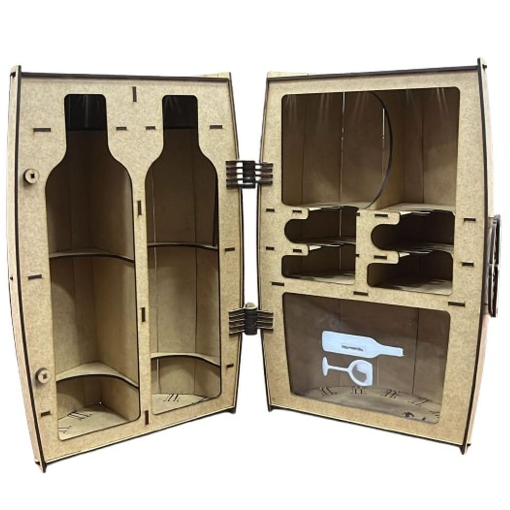 Barril Vinho MDF Cru (Porta Garrafas, Taças e Rolhas)