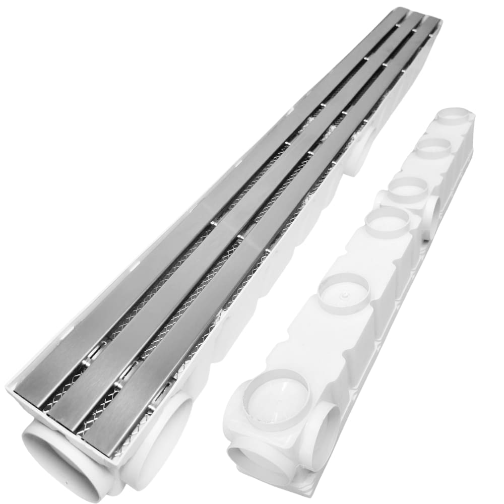 Ralo Quintal Borda Piscina 10x100 Inox Trilho Coletor Branco com Tela