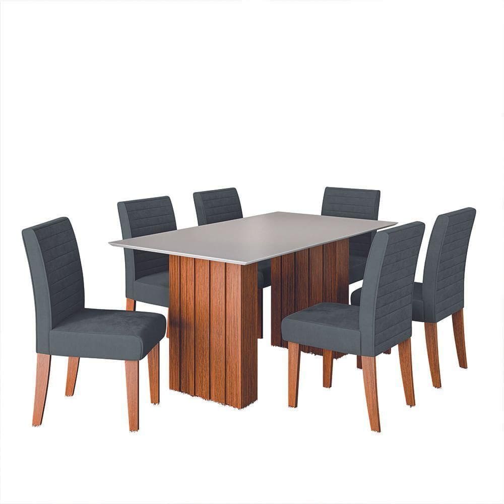 Conjunto De Mesa Sala De Jantar Ripada Santiago 1,60m 6 Cadeiras Creta Dobuê Madeirado/Grafite