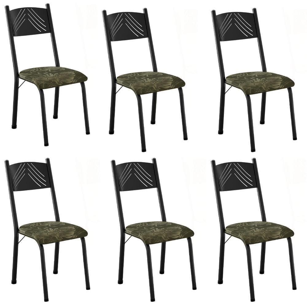 Conjunto Com 6 Cadeiras Liz Artefamol Preto/flor