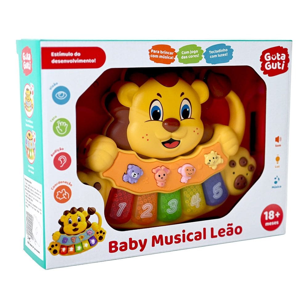 Teclado Piano Musical Pianinho Leão Baby Infantil Animais Som Luz
