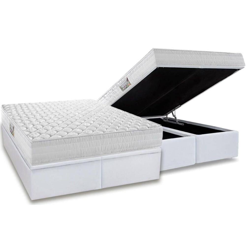 Cama Box Baú Queen: Colchão Ortopédico Herval AG65 Frontier + Base CRC Linhão White (158x198)
