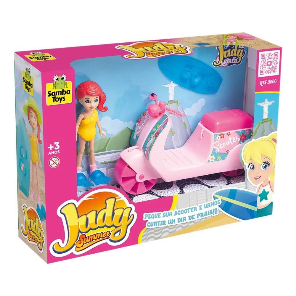 Boneca Judy Summer Com Moto Samba Toys Rosa