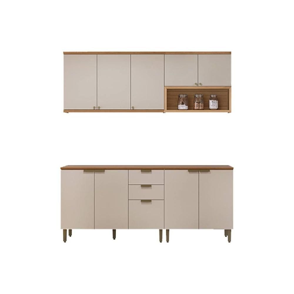 Cozinha Completa Selene 4 Peças (2Balcões+2Aéreos) CP22 Jequitiba/Off White Fosco - Linea Brasil
