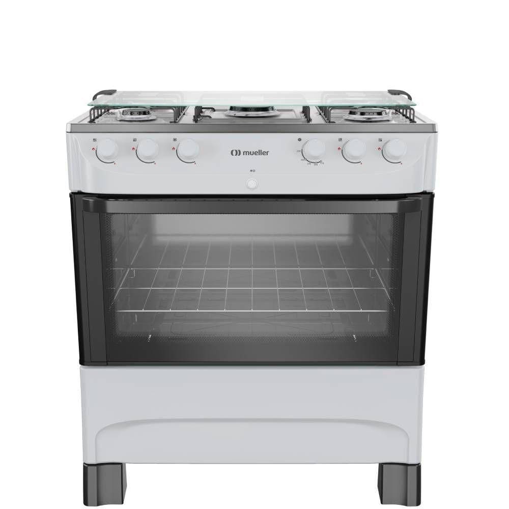Fogao Mueller 5 Bocas Branco Mesa de Inox com Acendimento Automatico Bivolt (MFI5BB)