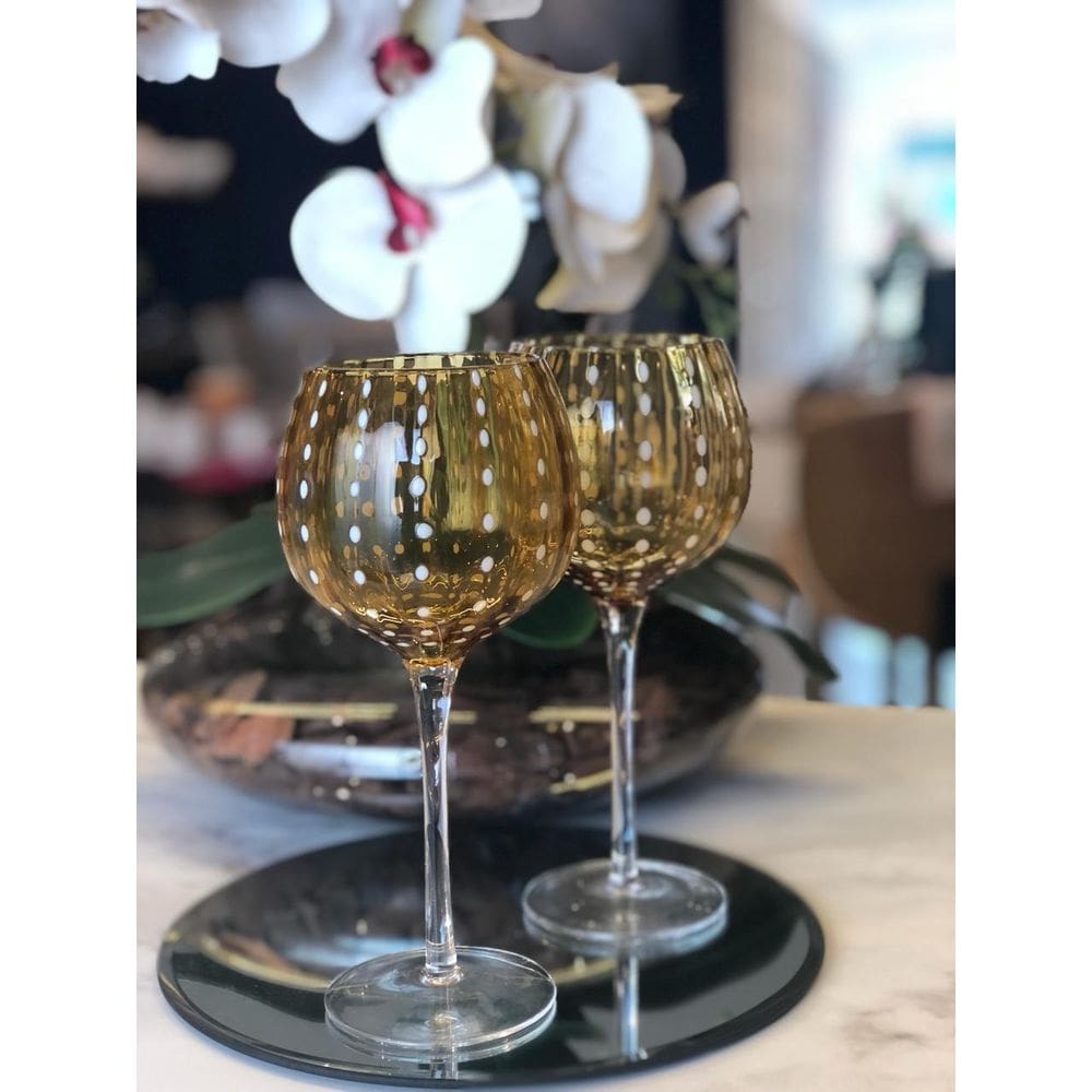 Cj 2 Tacas Para Vinho De Vidro Orquidea Ambar 450Ml