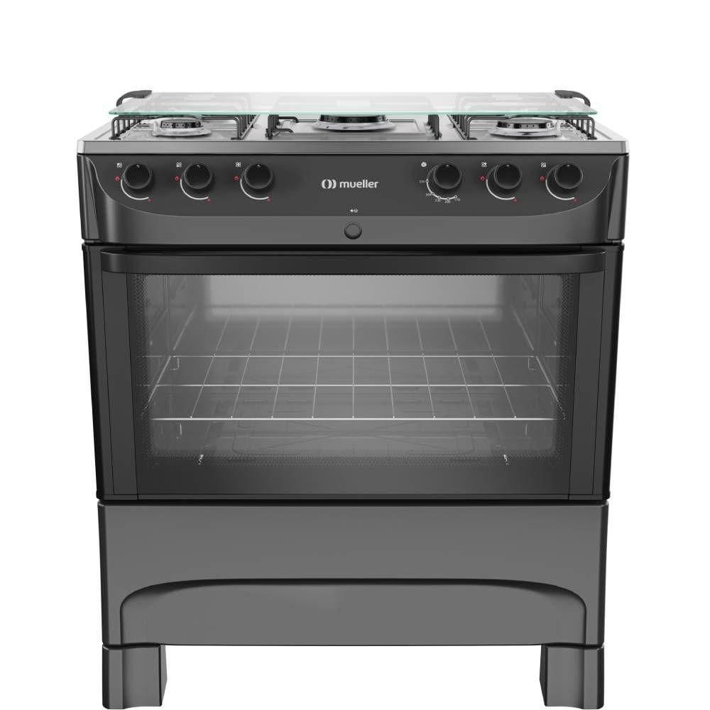 Fogao Mueller 5 Bocas Preto Mesa de Inox com Acendimento Automatico Bivolt (MFI5BB)