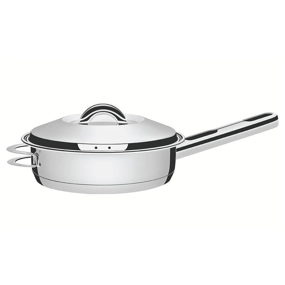 Frigideira Tramontina Solar 28 cm 4,8 L em Aço Inox com Fundo Triplo Tampa Cabo e Alça 62500280