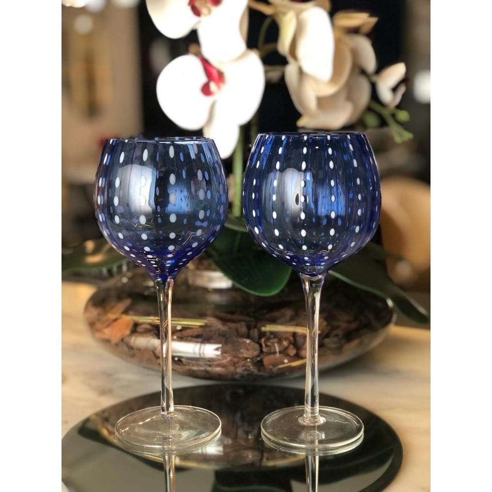 Cj 2 Tacas Para Vinho De Vidro Orquidea Azul 450Ml