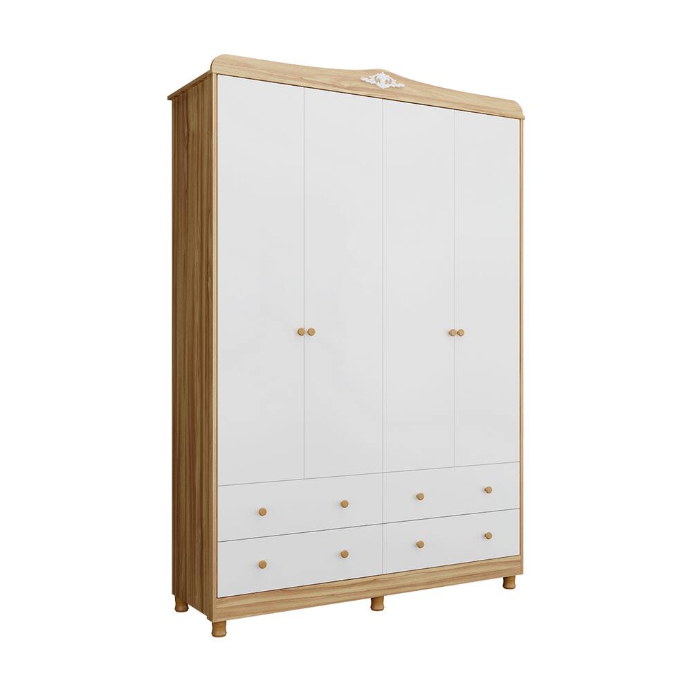 Armário Infantil Elô 4 Portas 4 Gavetas Liso Branco Amêndoa
