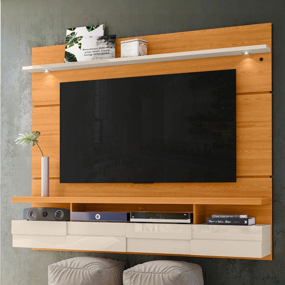Painel para TV Até 60 Polegadas Lana 2 Portas 1 Prateleira com Led Cinamomo/Off White - Madetec