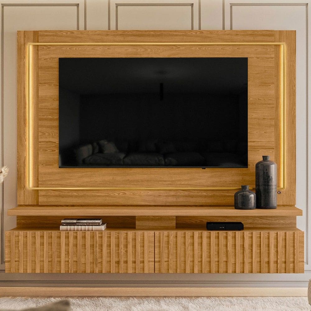 Painel para TV Até 75 Polegadas Gaia 2 Gavetas com Led Cumaru - Madetec