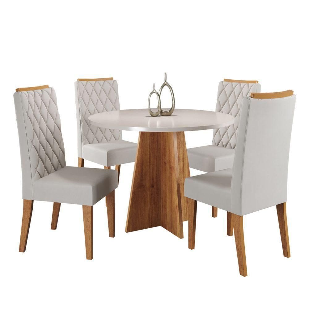 Conjunto De Mesa Sala De Jantar Redonda 0,90m 4 Cadeiras Fin Veludo Viero Madeirado
