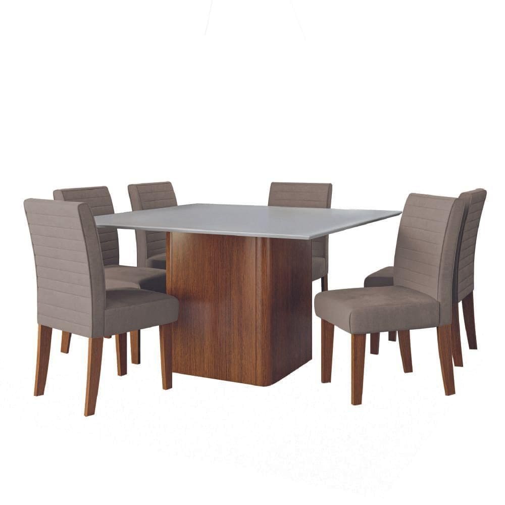 Conjunto Sala De Jantar Mesa Quadrada Montevideo 1,36m 6 Cadeiras Creta Dobuê Madeirado/mascavo