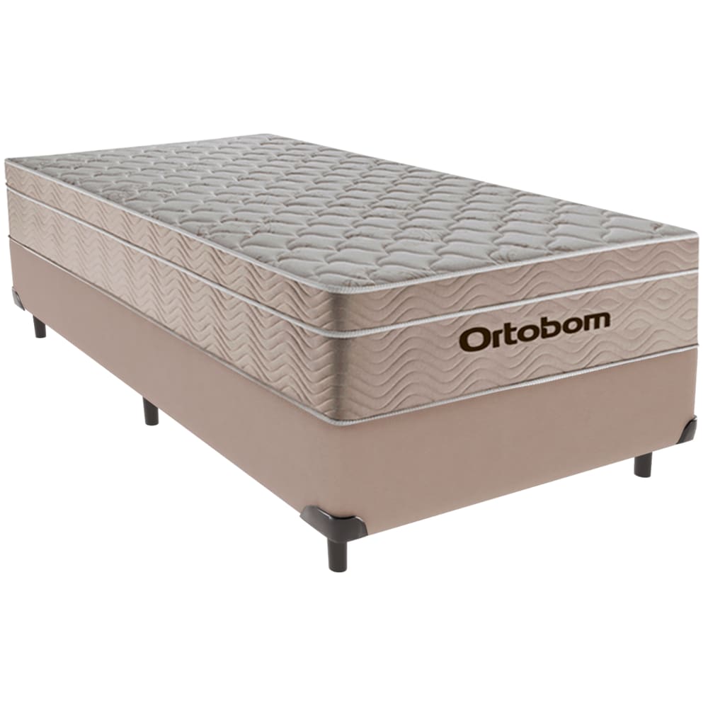 Cama Box Solteiro Bege+Colchão Airtech Molas Ortobom