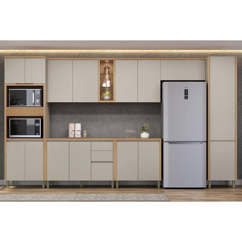 Cozinha Completa Allure 7 Peças (3Aéreos+2Balcões+1Paneleiro+1TorreQuente) CP02 Jequitiba/Gris Fosco - Linea Brasil