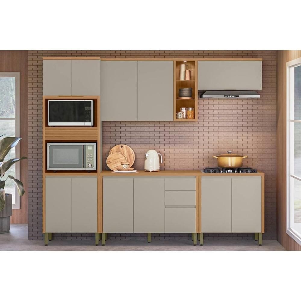 Cozinha Completa Allure 5 Peças (2Aéreos+2Balcões+1TorreQuente) CP12 Jequitiba/Gris Fosco - Linea Brasil