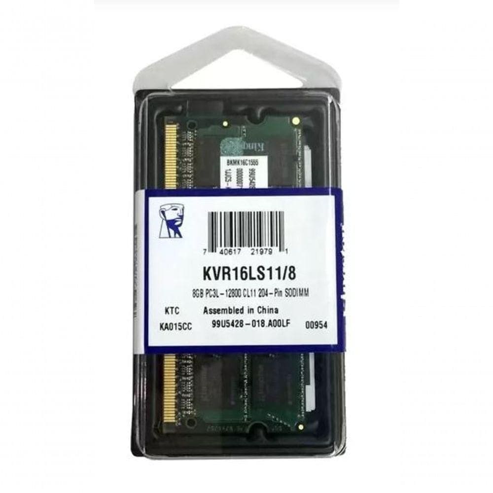 Memória Notebook 8gb Ddr3 1600mhz Kingston Kvr16ls11-8 Low Voltage 1.35v