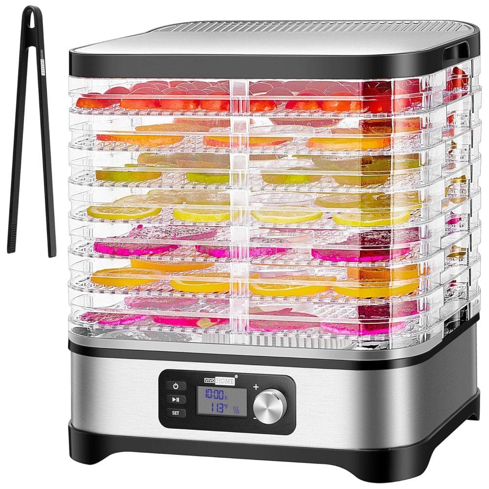 Desidratador de Alimentos, 5 Bandejas, Timer Digital, e Transparente, 110v, VIVOHOME, Prateado